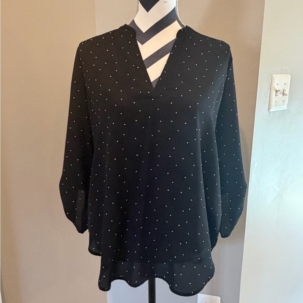 Lush Black V-Neck Polka Dot Blouse
